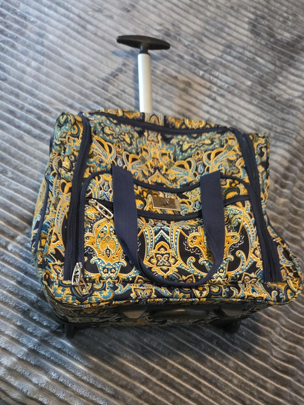 Stephane Verdino Navy & Gold Paisley Rolling Tote